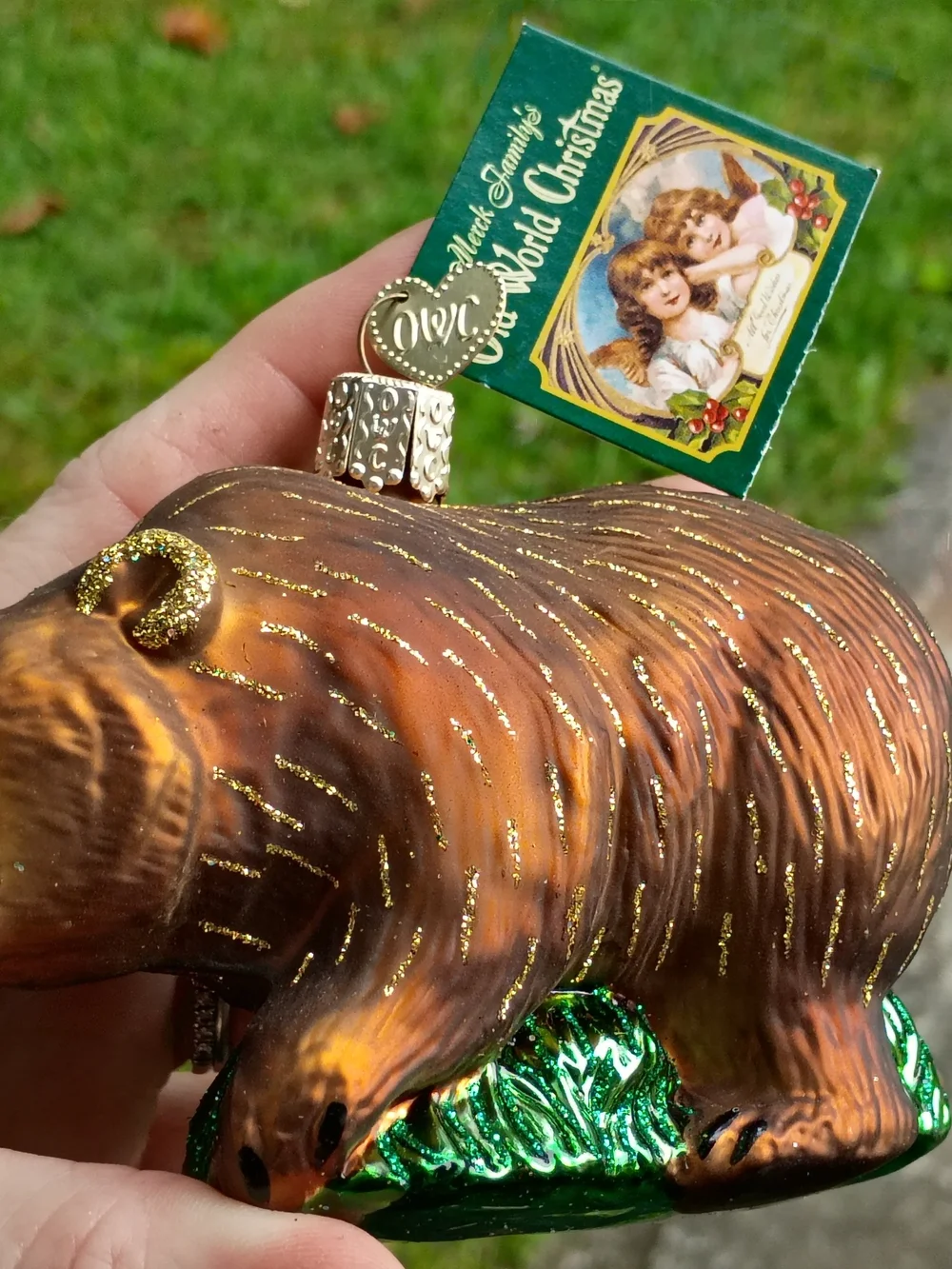 Old World Christmas Mouth Blown Glass Brown Grizzly Bear Christmas Ornament New